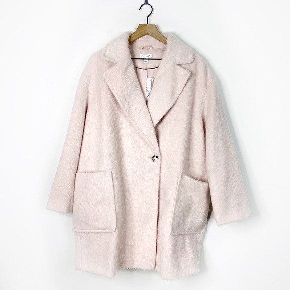 Topshop Pink Fuzzy Carly Button Trench Coat 12 - Picture 1 of 7